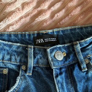 Zara Dark Blue Denim Mini Skirt with Raw Hem